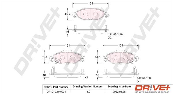 Dr!ve+ DP1010.10.0034 - Brake Pad Set, disc brake autospares.lv