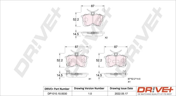 Dr!ve+ DP1010.10.0030 - Brake Pad Set, disc brake autospares.lv