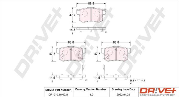 Dr!ve+ DP1010.10.0031 - Brake Pad Set, disc brake autospares.lv
