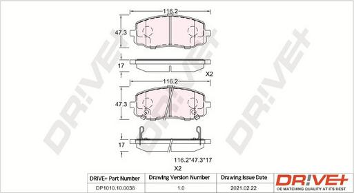 Dr!ve+ DP1010.10.0038 - Brake Pad Set, disc brake autospares.lv