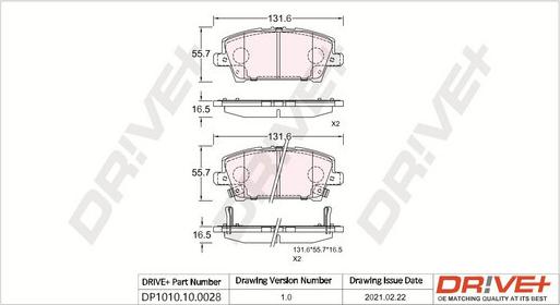 Dr!ve+ DP1010.10.0028 - Brake Pad Set, disc brake autospares.lv