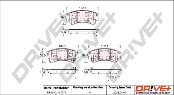 Dr!ve+ DP1010.10.0074 - Brake Pad Set, disc brake autospares.lv