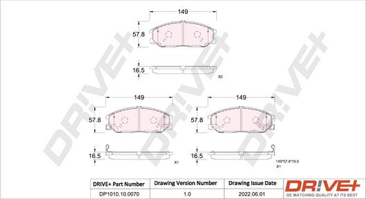 Dr!ve+ DP1010.10.0070 - Brake Pad Set, disc brake autospares.lv