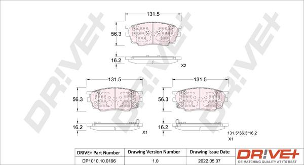 Dr!ve+ DP1010.10.0196 - Brake Pad Set, disc brake autospares.lv