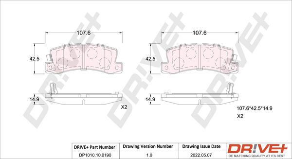 Dr!ve+ DP1010.10.0190 - Brake Pad Set, disc brake autospares.lv