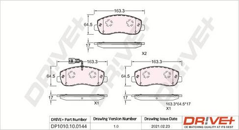 Dr!ve+ DP1010.10.0144 - Brake Pad Set, disc brake autospares.lv
