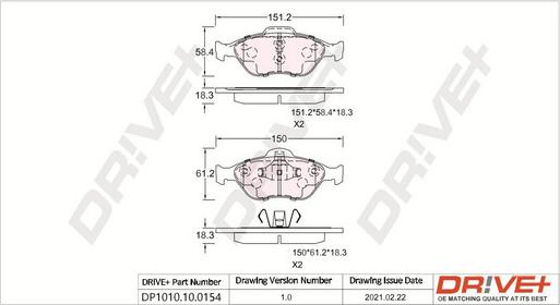 Dr!ve+ DP1010.10.0154 - Brake Pad Set, disc brake autospares.lv