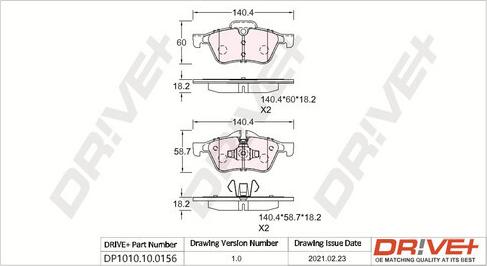 Dr!ve+ DP1010.10.0156 - Brake Pad Set, disc brake autospares.lv