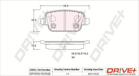 Dr!ve+ DP1010.10.0168 - Brake Pad Set, disc brake autospares.lv