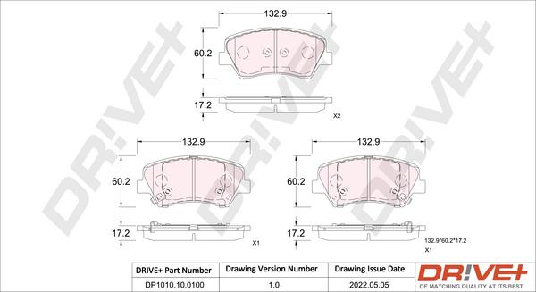 Dr!ve+ DP1010.10.0100 - Brake Pad Set, disc brake autospares.lv