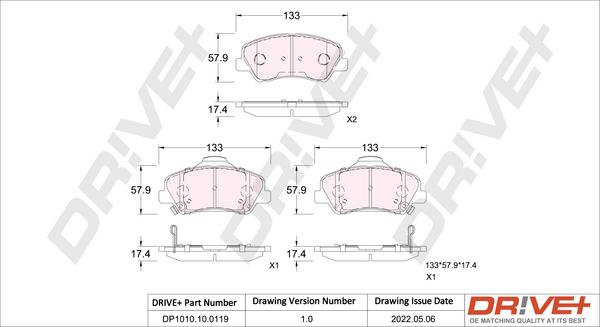 Dr!ve+ DP1010.10.0119 - Brake Pad Set, disc brake autospares.lv