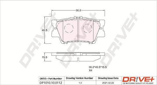 Dr!ve+ DP1010.10.0112 - Brake Pad Set, disc brake autospares.lv