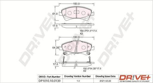 Dr!ve+ DP1010.10.0139 - Brake Pad Set, disc brake autospares.lv