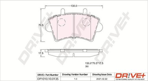 Dr!ve+ DP1010.10.0135 - Brake Pad Set, disc brake autospares.lv