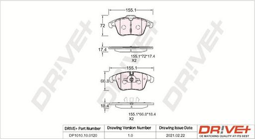 Dr!ve+ DP1010.10.0120 - Brake Pad Set, disc brake autospares.lv