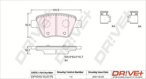 Dr!ve+ DP1010.10.0175 - Brake Pad Set, disc brake autospares.lv