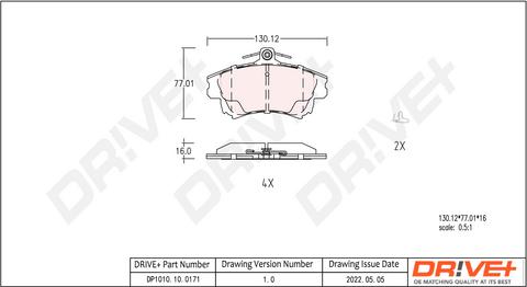 Dr!ve+ DP1010.10.0171 - Brake Pad Set, disc brake autospares.lv