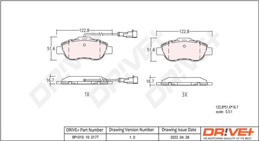 Dr!ve+ DP1010.10.0177 - Brake Pad Set, disc brake autospares.lv