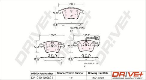 Dr!ve+ DP1010.10.0891 - Brake Pad Set, disc brake autospares.lv