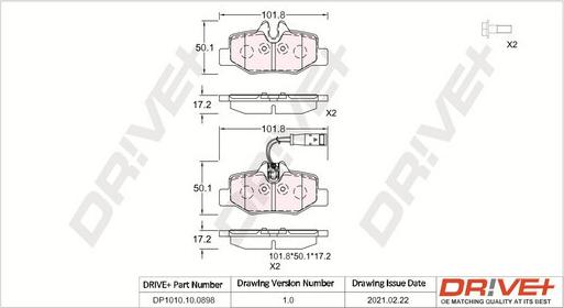 Dr!ve+ DP1010.10.0898 - Brake Pad Set, disc brake autospares.lv