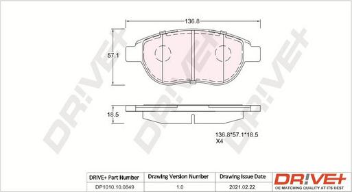 Dr!ve+ DP1010.10.0849 - Brake Pad Set, disc brake autospares.lv