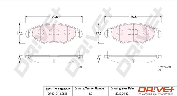 Dr!ve+ DP1010.10.0846 - Brake Pad Set, disc brake autospares.lv