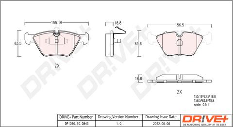 Dr!ve+ DP1010.10.0843 - Brake Pad Set, disc brake autospares.lv