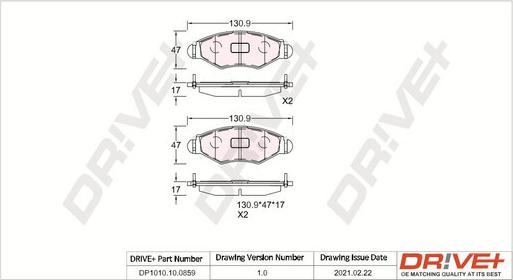 Dr!ve+ DP1010.10.0859 - Brake Pad Set, disc brake autospares.lv