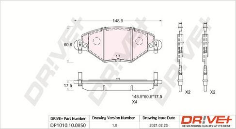 Dr!ve+ DP1010.10.0850 - Brake Pad Set, disc brake autospares.lv