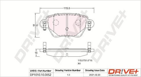 Dr!ve+ DP1010.10.0852 - Brake Pad Set, disc brake autospares.lv