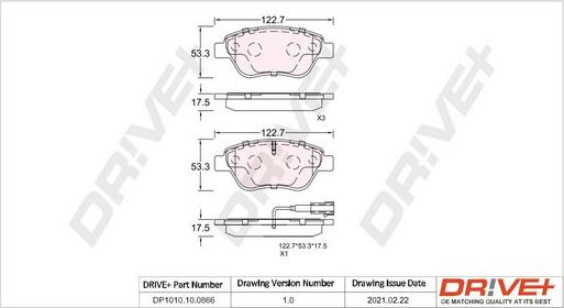Dr!ve+ DP1010.10.0866 - Brake Pad Set, disc brake autospares.lv