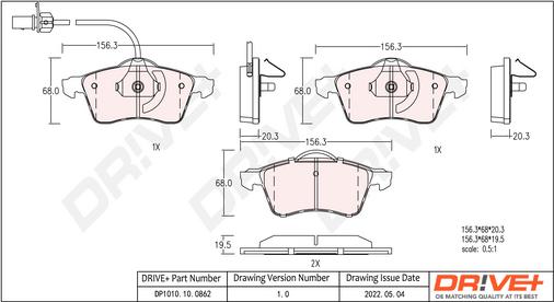 Dr!ve+ DP1010.10.0862 - Brake Pad Set, disc brake autospares.lv