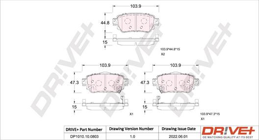 Dr!ve+ DP1010.10.0803 - Brake Pad Set, disc brake autospares.lv