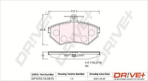 Dr!ve+ DP1010.10.0819 - Brake Pad Set, disc brake autospares.lv