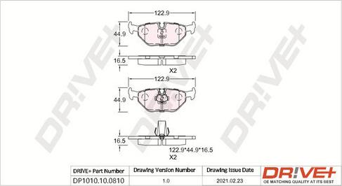 Dr!ve+ DP1010.10.0810 - Brake Pad Set, disc brake autospares.lv