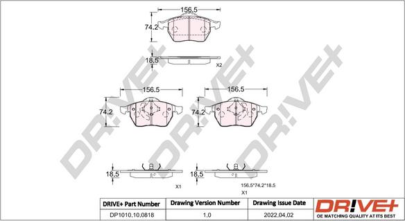 Dr!ve+ DP1010.10.0818 - Brake Pad Set, disc brake autospares.lv