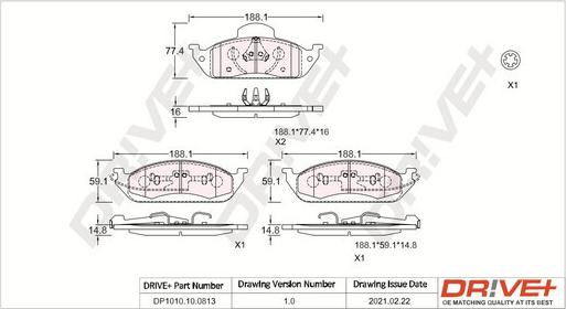 Dr!ve+ DP1010.10.0813 - Brake Pad Set, disc brake autospares.lv