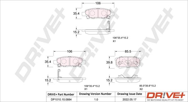 Dr!ve+ DP1010.10.0884 - Brake Pad Set, disc brake autospares.lv