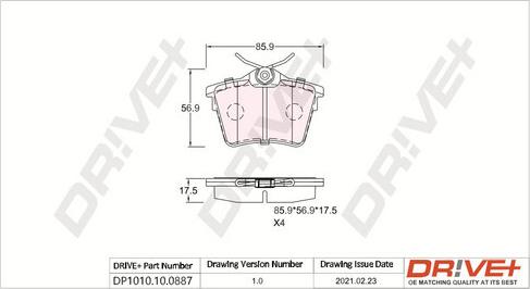 Dr!ve+ DP1010.10.0887 - Brake Pad Set, disc brake autospares.lv