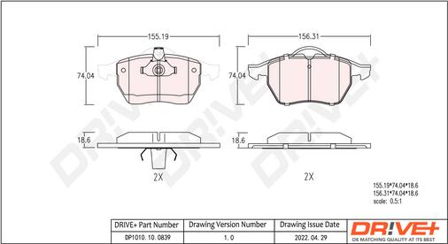 Dr!ve+ DP1010.10.0839 - Brake Pad Set, disc brake autospares.lv