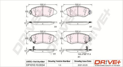 Dr!ve+ DP1010.10.0834 - Brake Pad Set, disc brake autospares.lv