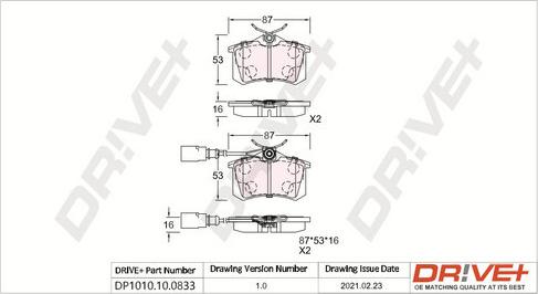 Dr!ve+ DP1010.10.0833 - Brake Pad Set, disc brake autospares.lv