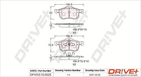 Dr!ve+ DP1010.10.0825 - Brake Pad Set, disc brake autospares.lv