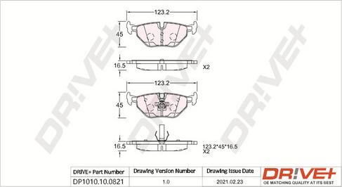 Dr!ve+ DP1010.10.0821 - Brake Pad Set, disc brake autospares.lv