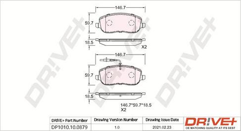 Dr!ve+ DP1010.10.0879 - Brake Pad Set, disc brake autospares.lv