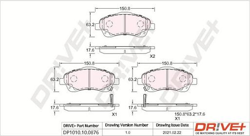 Dr!ve+ DP1010.10.0876 - Brake Pad Set, disc brake autospares.lv