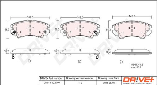 Dr!ve+ DP1010.10.0399 - Brake Pad Set, disc brake autospares.lv