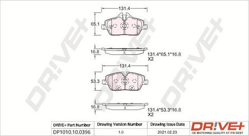 Dr!ve+ DP1010.10.0396 - Brake Pad Set, disc brake autospares.lv