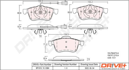 Dr!ve+ DP1010.10.0384 - Brake Pad Set, disc brake autospares.lv