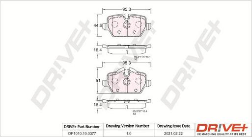 Dr!ve+ DP1010.10.0377 - Brake Pad Set, disc brake autospares.lv